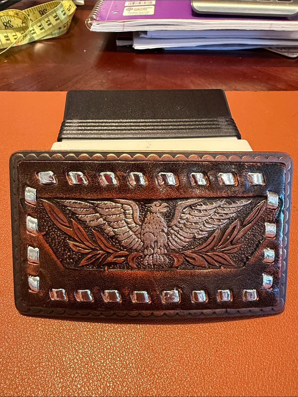 Men's Brown Leather Western Belt Buckle with Eagle Design